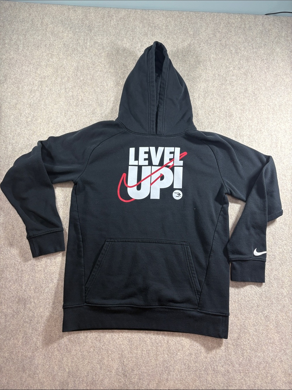 Nike 3 Brand Boys Black Hoodie with White and Red "Level Up" Graphic size LG